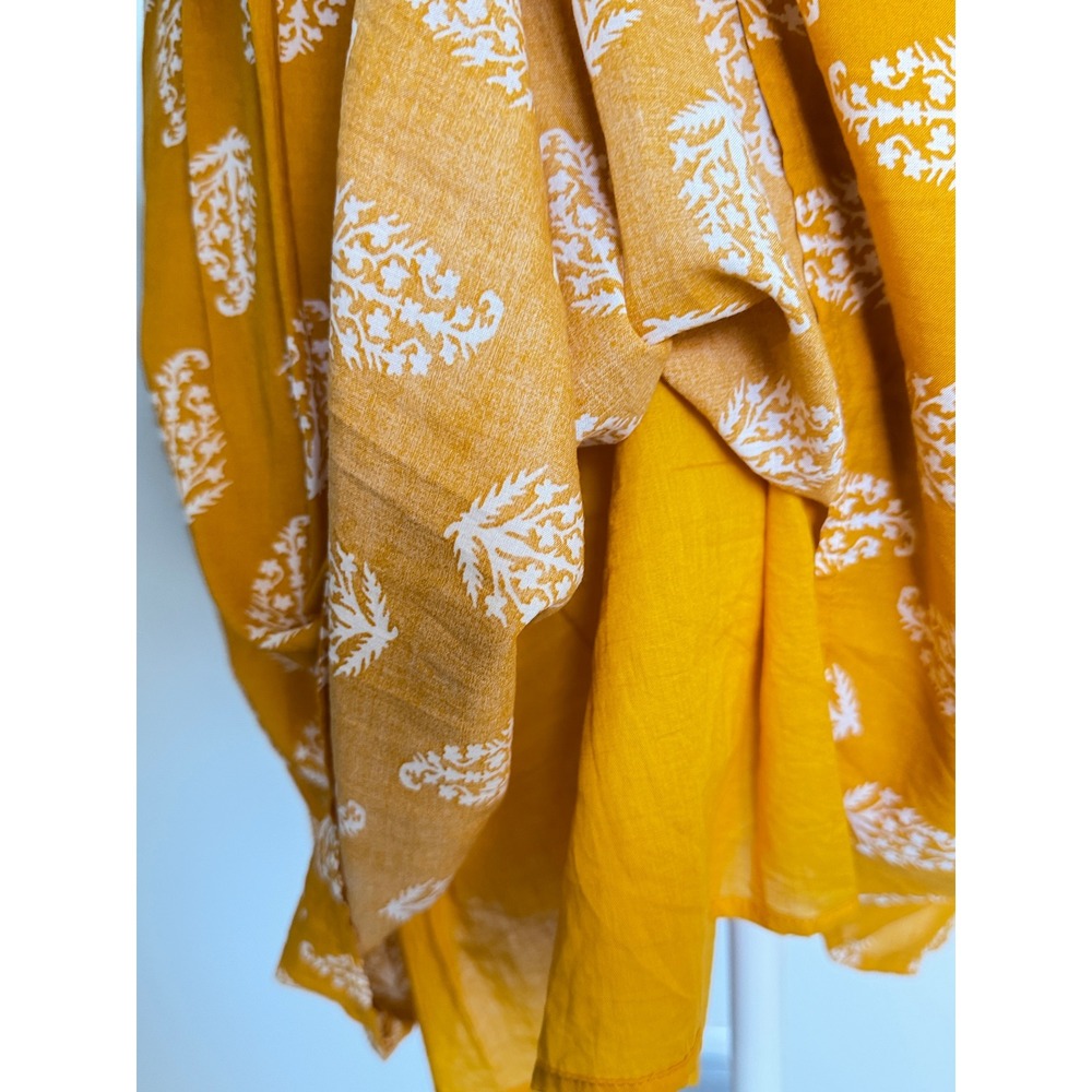Lucky Mustard Yellow Ruffle Neck Sleeveless Block Print Mini Dress‎ Leaf Size S - Picture 4 of 13